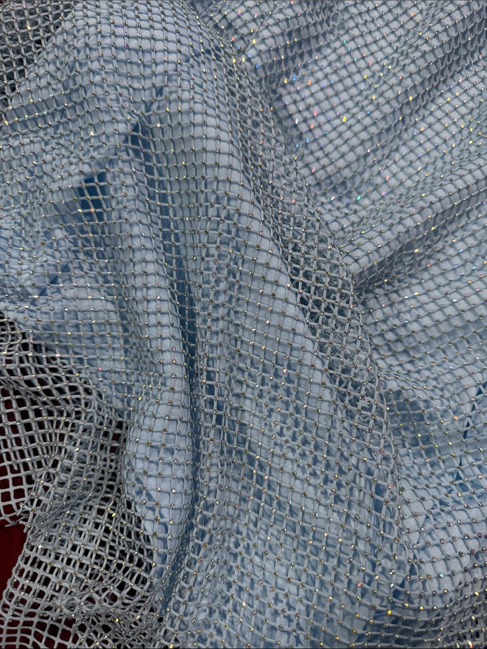 Light Blue Sequin Mesh Slip Dress with Spaghetti Straps - Picture 5 of 5